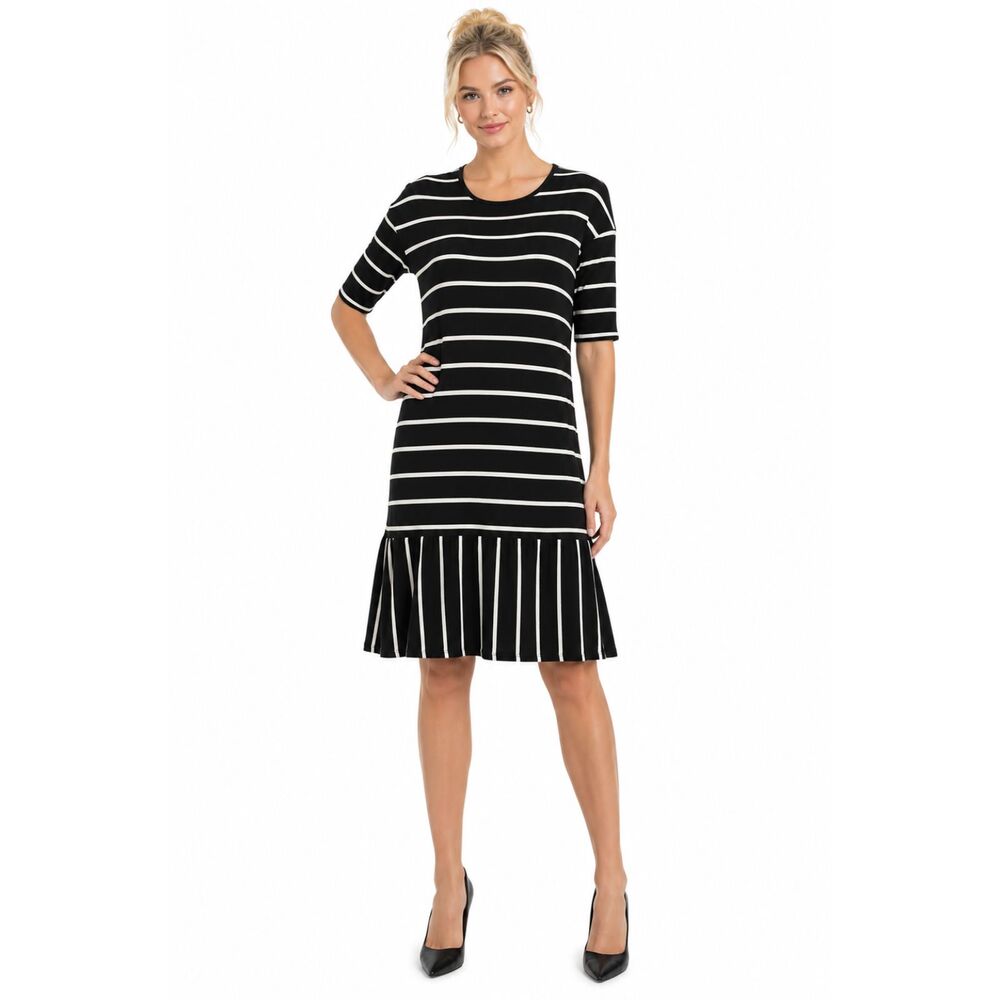 Daisy Island Black & White Striped Drop Waist Ruffle Dress M